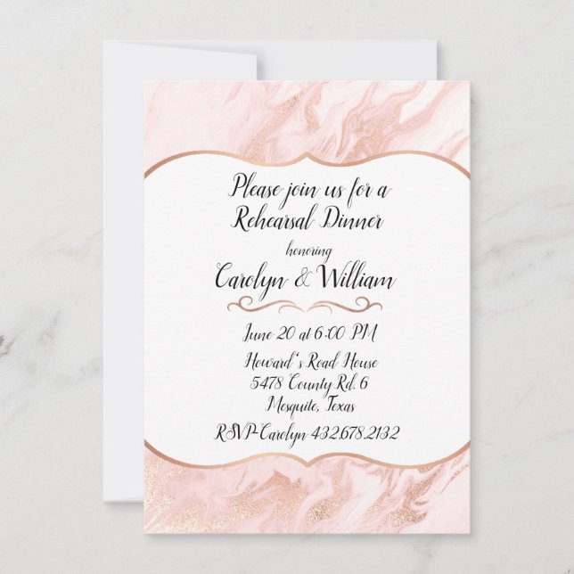 Rose Gold and Blush Marbled Wedding Rehearsal Invitation (Front)