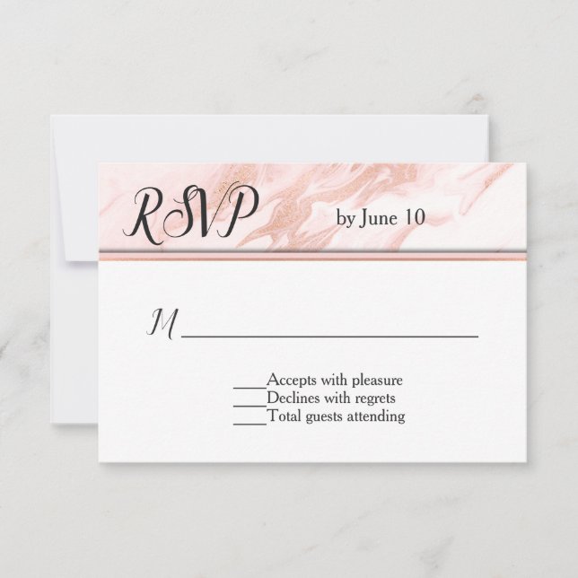 Rose Gold and Blush Marbled Wedding RSVP Card (Front)