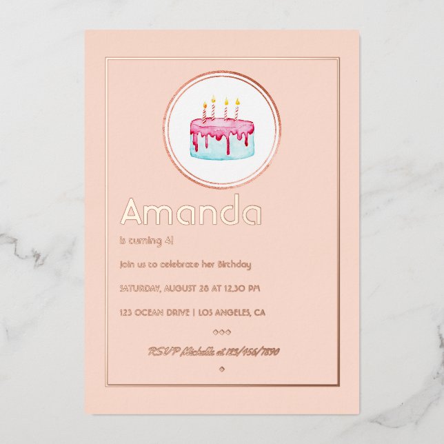 Rose Gold and Blush Pink 4th Birthday Girl Party (Front)