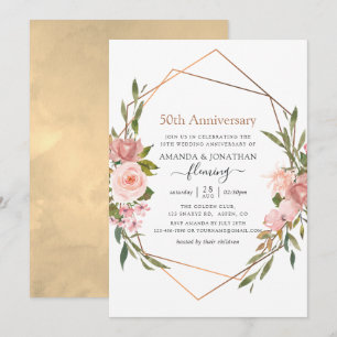 Rose Gold and Blush Pink 50th Wedding Anniversary Invitation