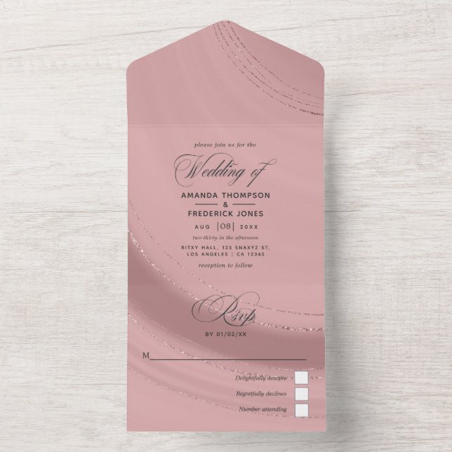 Rose Gold and Blush Pink Agate Wedding All In One  Invitation (Inside)