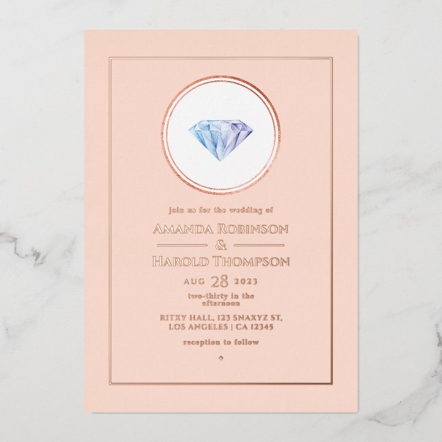 Rose Gold and Blush Pink Diamond Wedding Foil Invi (Front)