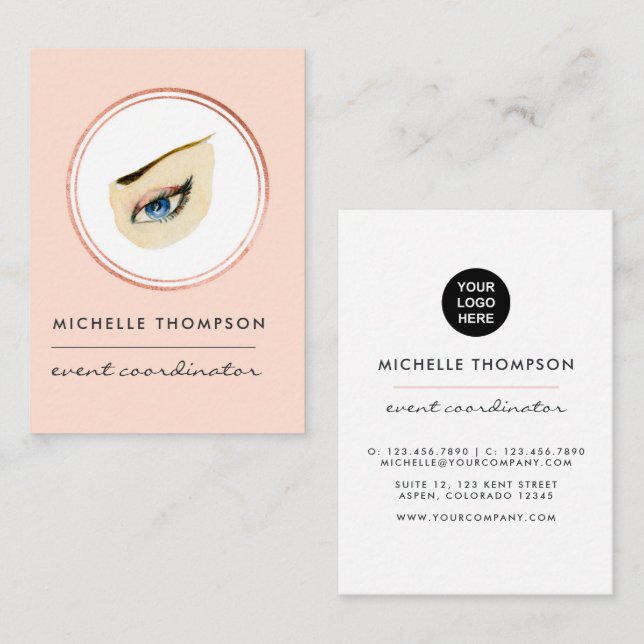 Rose Gold and Blush Pink Event Planner Business Card (Front/Back)