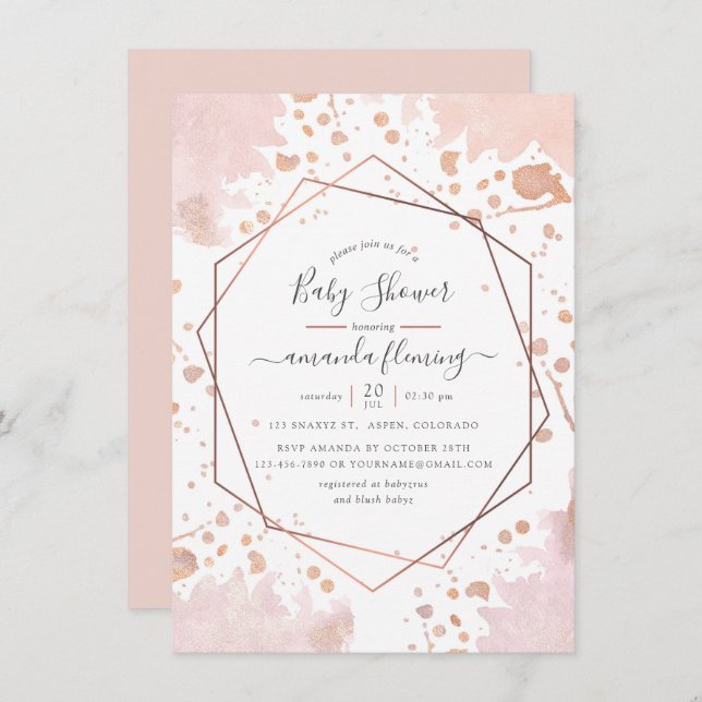 Rose Gold and Blush Pink Geometric Baby Shower Invitation (Front/Back)