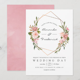 Rose Gold and Blush Pink Geometric Wedding Invitation