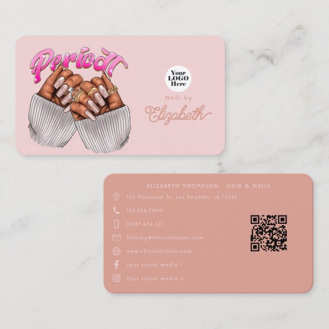 Rose Gold and Blush Pink Periodt Nail Salon Business Card (Front/Back)