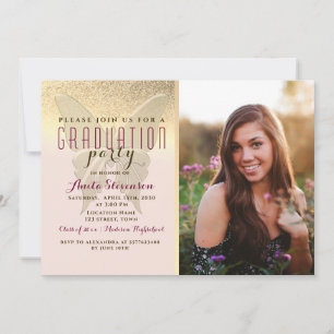 Rose Gold and Blush Pink Photo Graduation Invitation