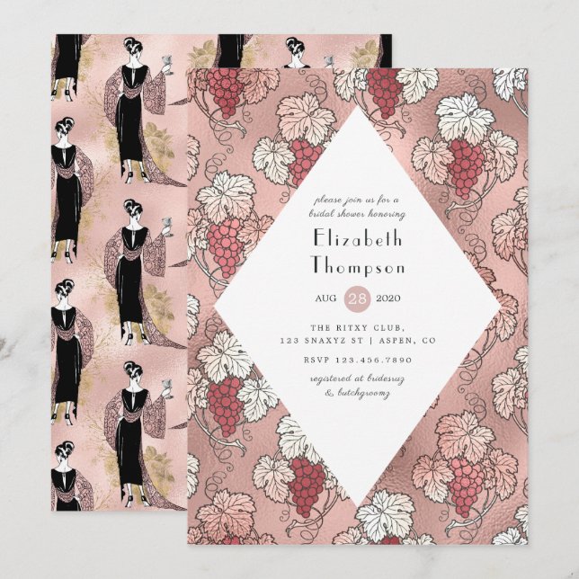 Rose Gold and Blush Wine Tasting Bridal Shower Invitation (Front/Back)