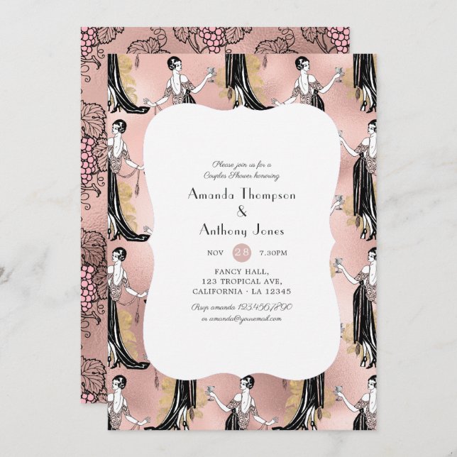 Rose Gold and Blush Wine Tasting Couples Shower Invitation (Front/Back)