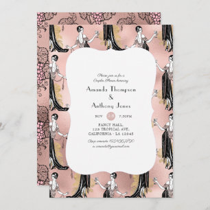 Rose Gold and Blush Wine Tasting Couples Shower Invitation