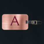 Rose Gold and Burgundy Brushed Metal Monogram Luggage Tag<br><div class="desc">Rose Gold - Blush Pink and Burgundy Marsala Brushed Metal Foil Monogram Name and Initial Luggage Tag. This bag tag is perfect for Back to School,  Work,  or Travelling.</div>