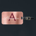 Rose Gold and Burgundy Brushed Metal Monogram Luggage Tag<br><div class="desc">Rose Gold - Blush Pink and Burgundy Marsala Brushed Metal Foil Monogram Name and Initial Luggage Tag. This bag tag is perfect for Back to School,  Work,  or Travelling.</div>