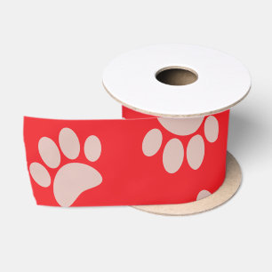 Rose Gold And Burgundy Christmas Dog Paw Pattern Satin Ribbon