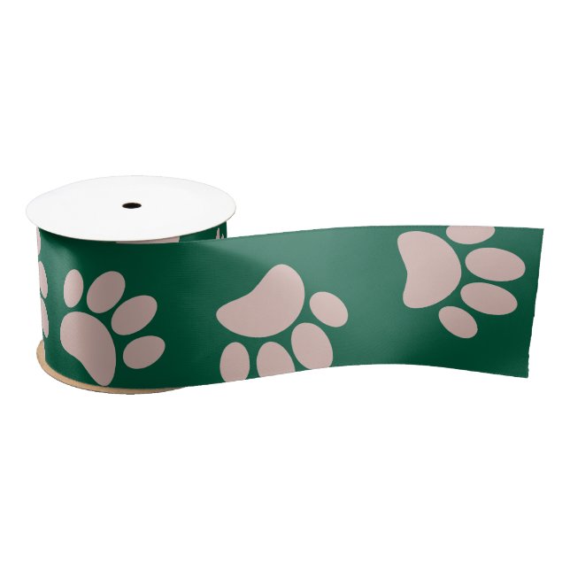 Rose Gold And Burgundy Christmas Dog Paw Pattern Satin Ribbon (Spool)