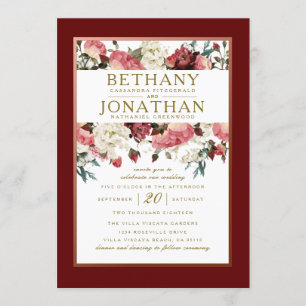 Rose Gold and Burgundy Floral Wedding Invitation
