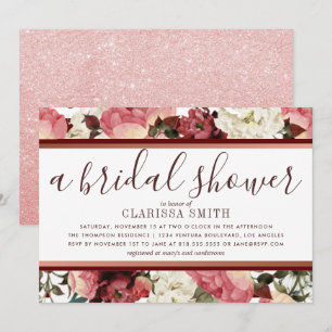 Rose Gold and Burgundy Flowers Bridal Shower Invitation