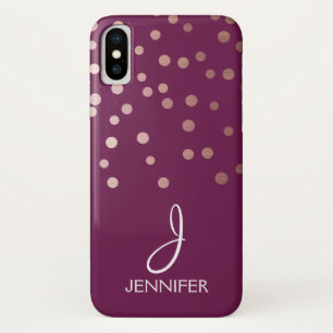Rose Gold and Burgundy Foil Confetti Monogram iPhone X Case