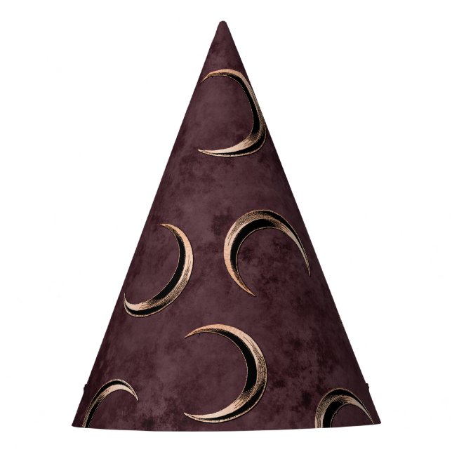 Rose Gold and Burgundy Gothic Celestial Halloween Party Hat (Front)
