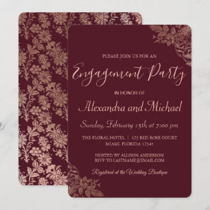 Rose Gold and Burgundy Roses Engagement Party Invitation