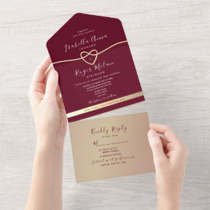 Rose Gold and Burgundy Wedding All In One Invitation