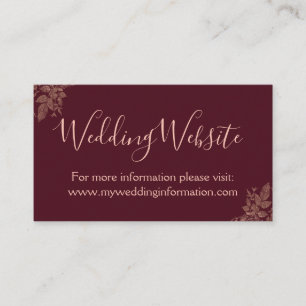 Rose Gold and Burgundy Wedding Website Card Insert