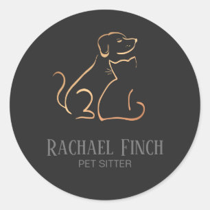 Rose Gold And Charcoal Modern Minimalist Pet Logo Classic Round Sticker