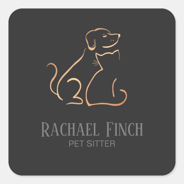 Rose Gold And Charcoal Modern Minimalist Pet Logo Square Sticker (Front)
