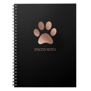 Rose Gold And Charcoal Paw Print Logo Personalised Notebook