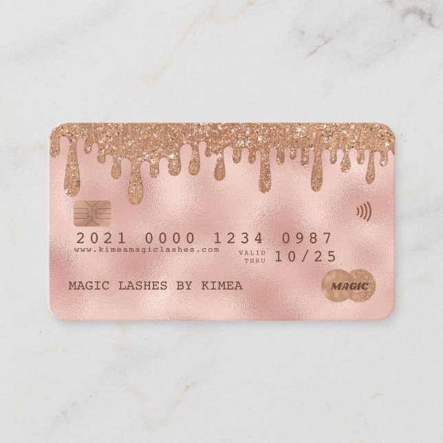 Rose Gold and Copper Glitter Luxury Credit Style Business Card (Front)