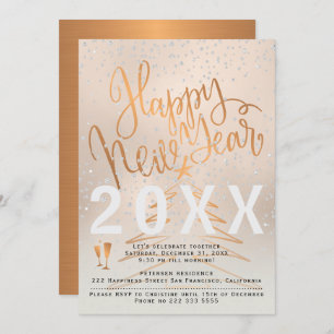 Rose Gold and Copper Metallic New Year Party Invitation