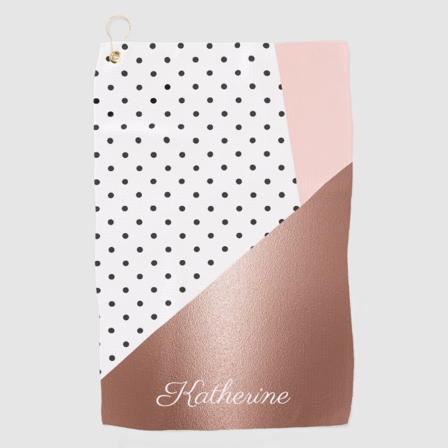 Rose Gold and Dots Golf Towel (Front)