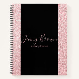 rose gold and glitter elegant script notebook