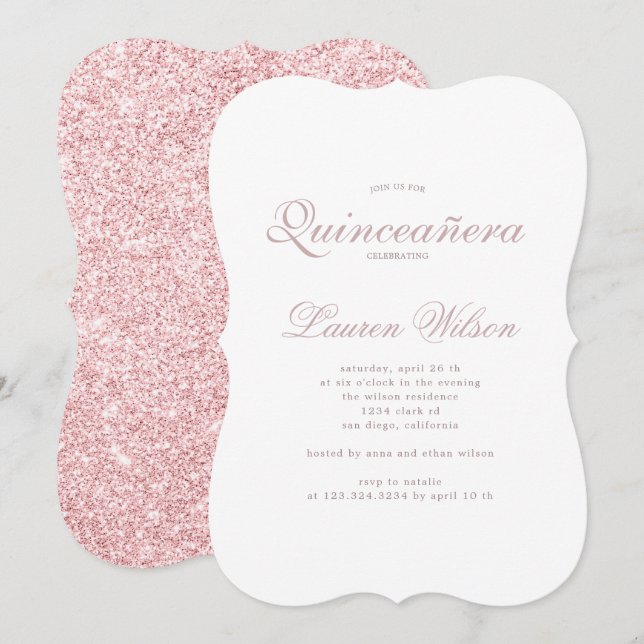 Rose Gold and glitter Quinceanera Invitation (Front/Back)