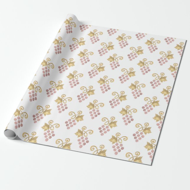 Rose Gold and Gold French Wine themed Wrapping Paper (Unrolled)