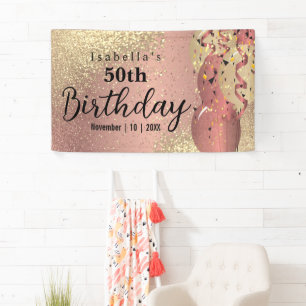 Rose Gold and Gold Glitter Birthday Banner