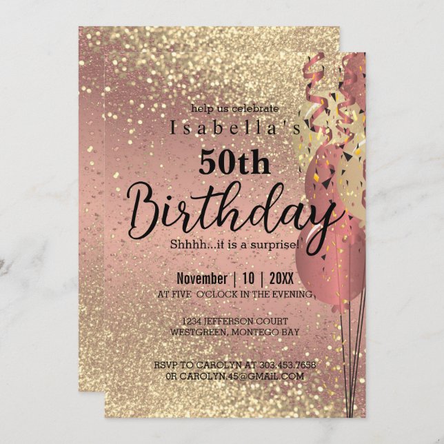 Rose Gold and Gold Glitter Birthday Invitation (Front/Back)