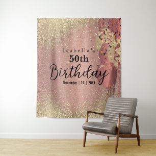 Rose Gold and Gold Glitter Birthday Tapestry