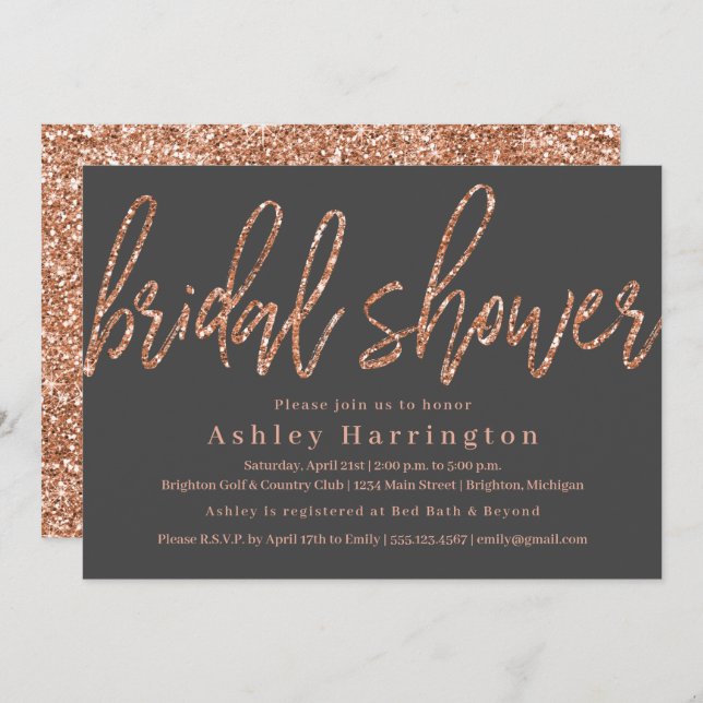 Rose Gold and Grey Bridal Shower Invite Template (Front/Back)
