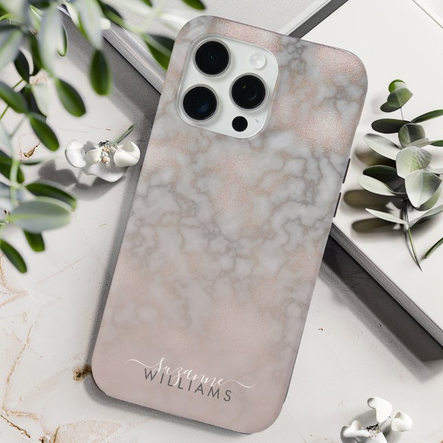 Rose Gold and Grey Elegant Marble Pattern Case-Mate iPhone Case (Personalize with your name for a lovely custom case.)