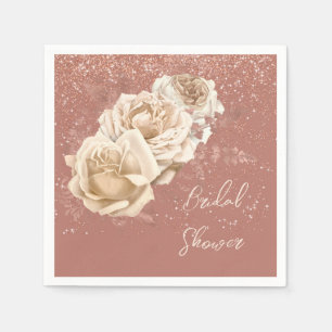 Rose Gold and Ivory Rose Elegant Bridal Shower Napkin