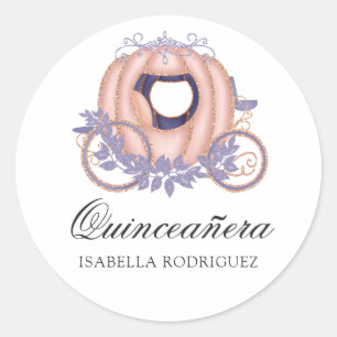 Rose Gold and Lilac Glitter Princess Quinceañera Classic Round Sticker
