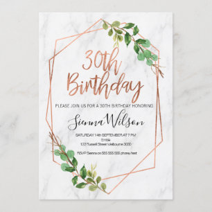 Rose gold and marble 30th Birthday invitation