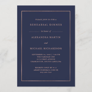 Rose Gold and Midnight Blue   Rehearsal Dinner Invitation