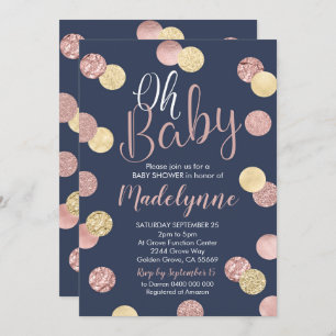 Rose Gold and Navy Baby Shower invitation