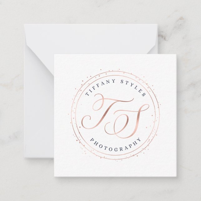 Rose Gold and Navy Blue Initials Company Logo Card (Front)