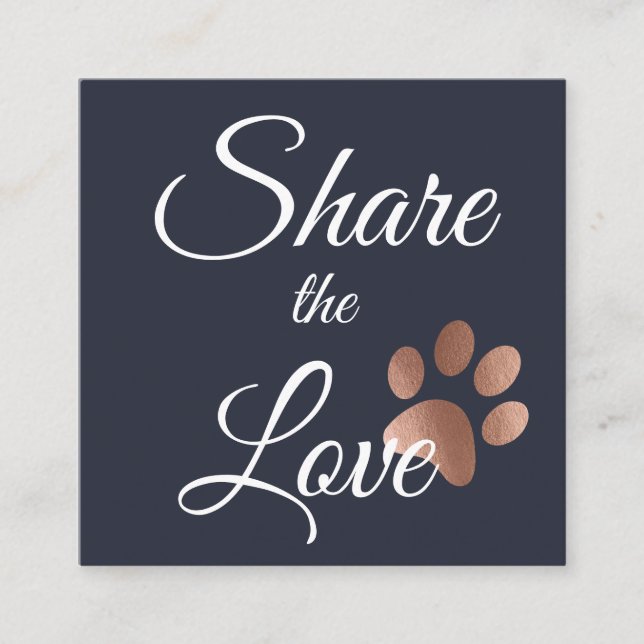 Rose Gold And Navy Blue Paw Print Animal Referral Card (Front)