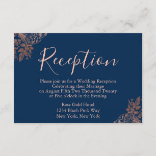 Rose Gold and Navy Blue Wedding Reception Enclosure Card