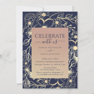 Rose Gold and Navy Blue Wedding Reception-Only Invitation
