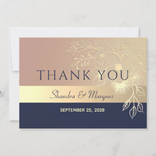Rose Gold and Navy Blue Wedding Thank You Card