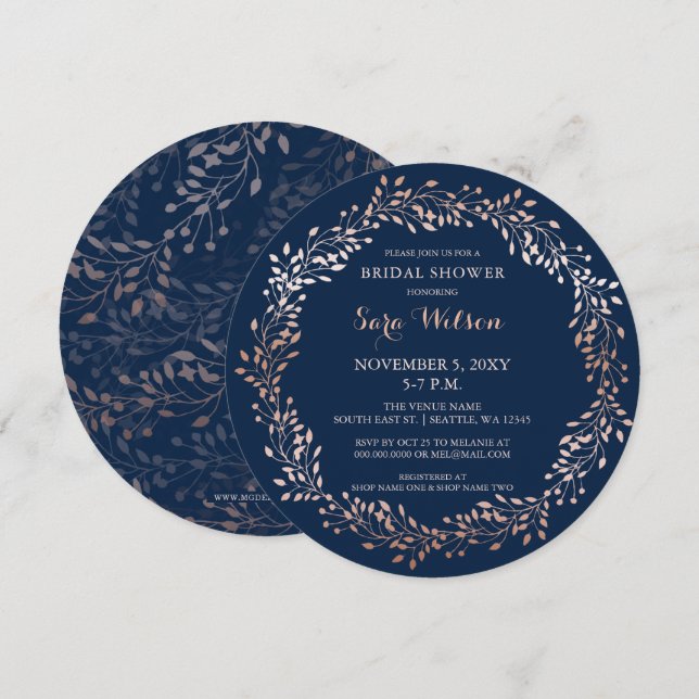 rose gold and navy Floral Bridal Shower Invitation (Front/Back)